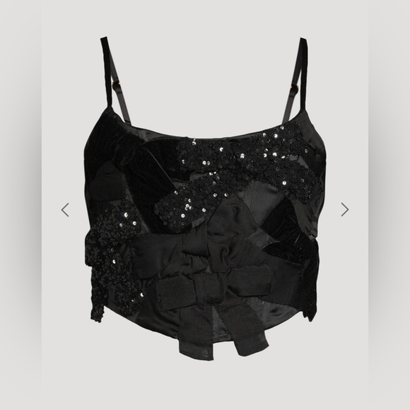 LoveShackFancy Woodley Bow Bustier Coquette Top in Black Size 0 - Picture 1 of 11